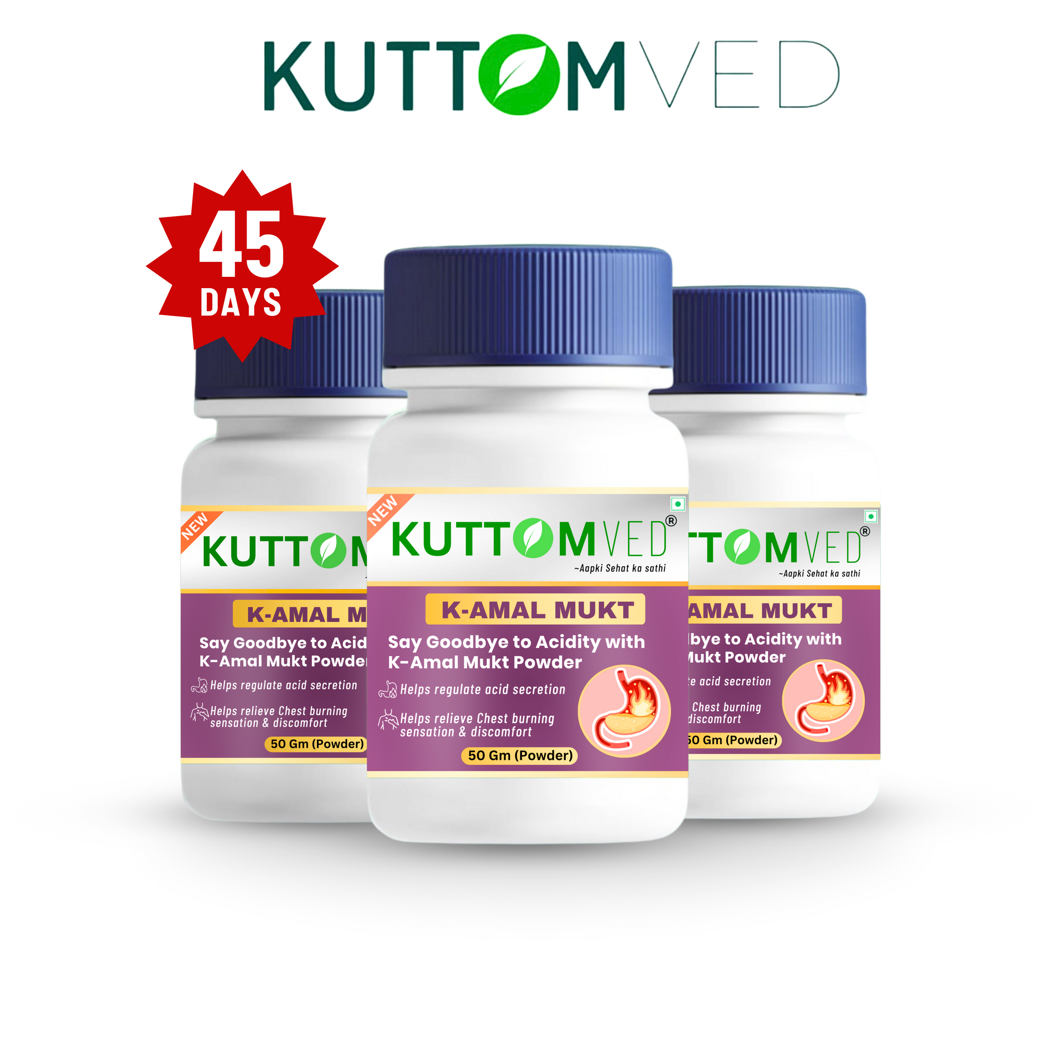 Pack Of 3 | 45 Days Course | Kuttomved Acidity Care Ayurvedic Powder | Long Relief