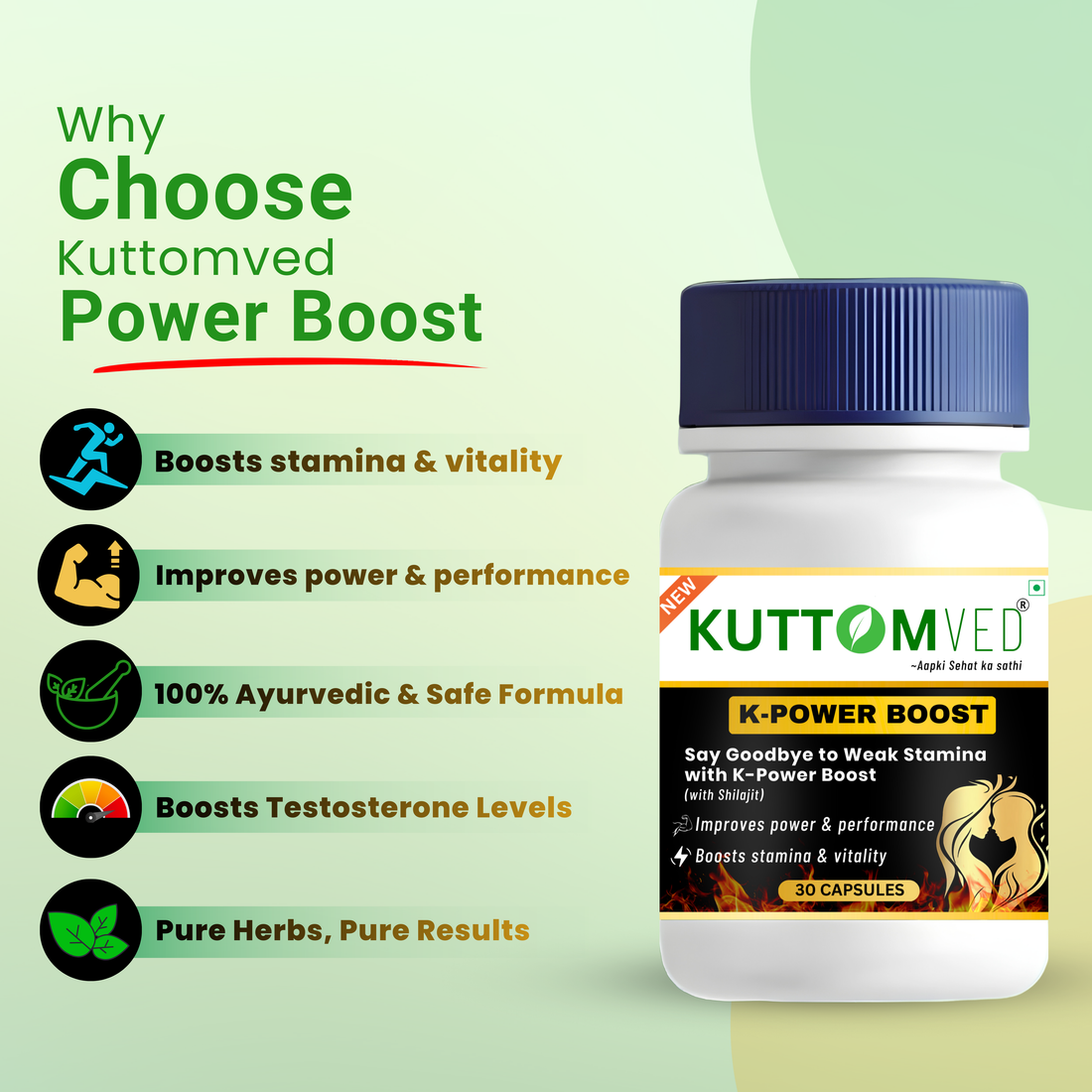 Power Boost | Ayurvedic Stamina & Vitality Booster for Men | 30 Capsules | 15 Days